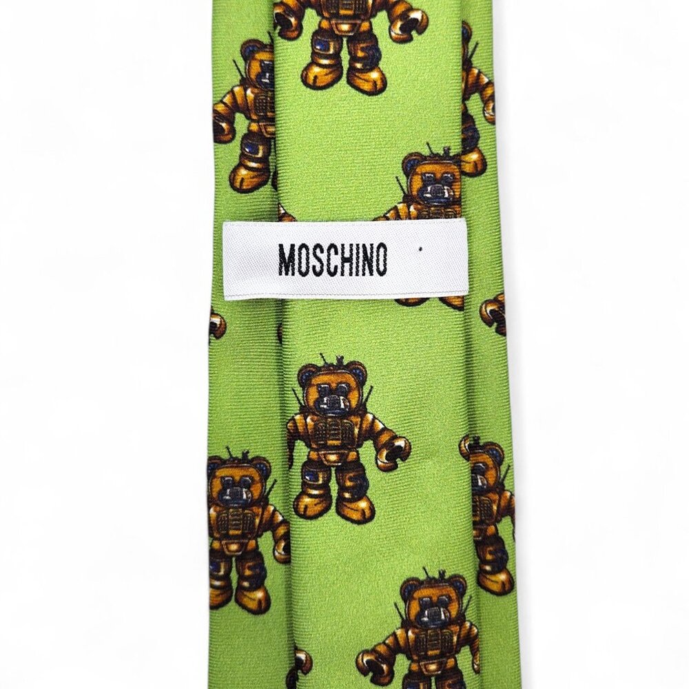 Moschino Green Robot Teddy Silk Tie - Picture 3 of 4